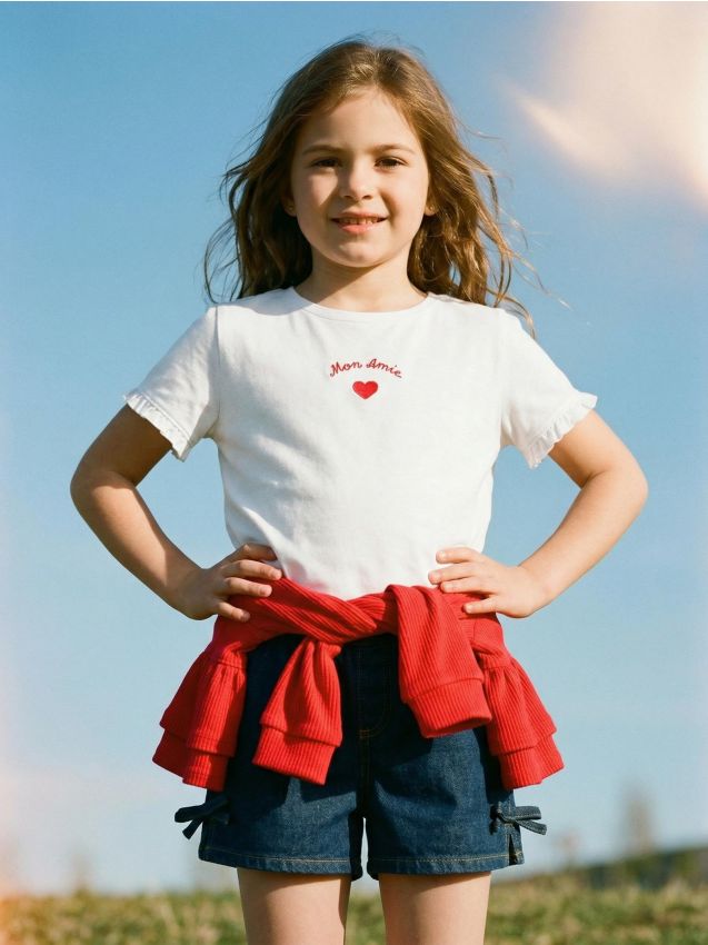 Sinsay - Tricou din bumbac cu broderie și volan - alb