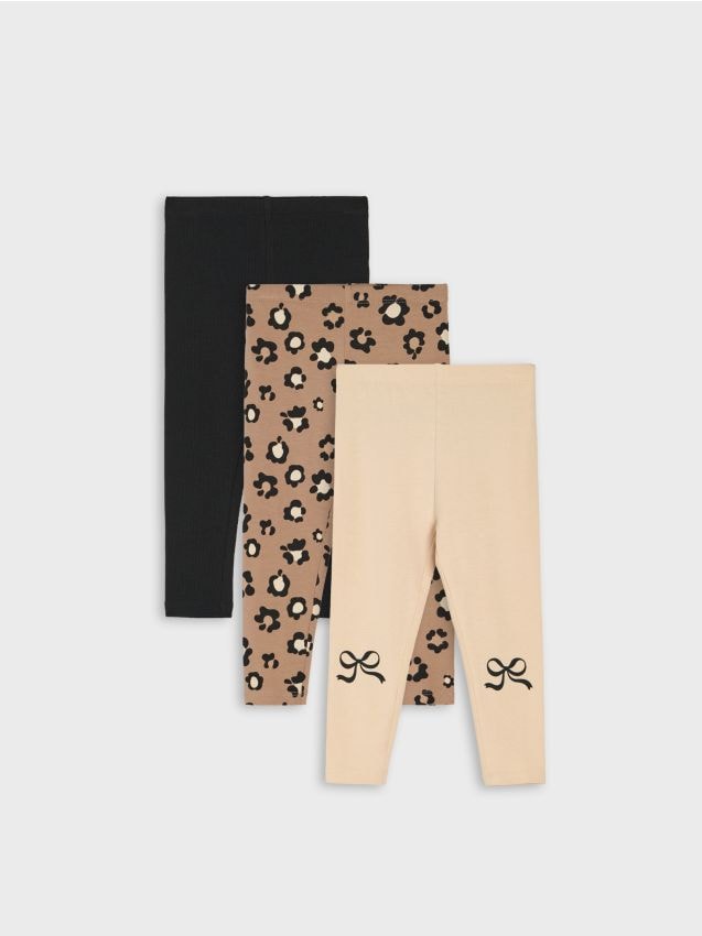 Sinsay - Colanți din bumbac cu imprimeu leopard 3 pack - bej
