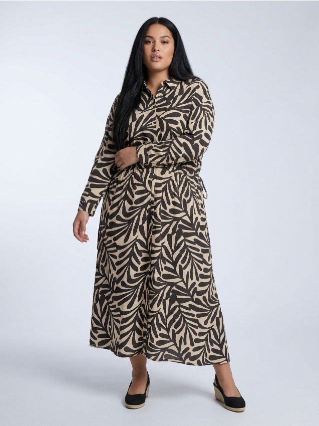 Sinsay - Rochie tip cămașă cu model de frunze și cordon în talie Plus Size - multicolor