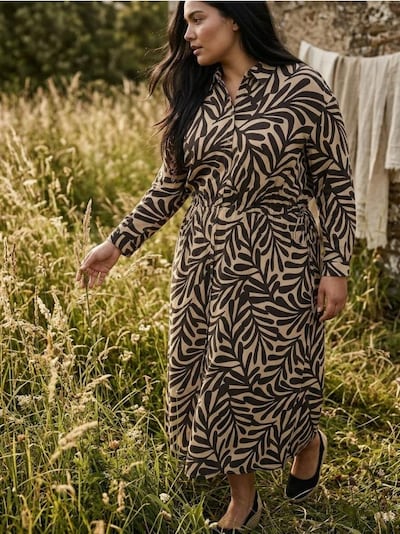 Košulja-haljina s lisnatim dezenom i vezivanjem u struku Plus Size