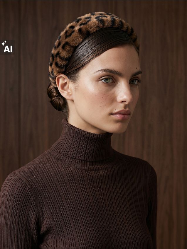 Sinsay - Bentiță de cap din blană artificială cu imprimeu leopard - multicolor