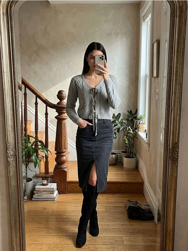 Sinsay - Fustă midi din denim - negru