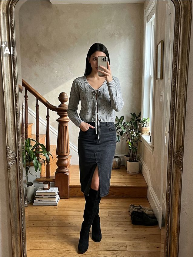 Sinsay - Fustă midi din denim - negru