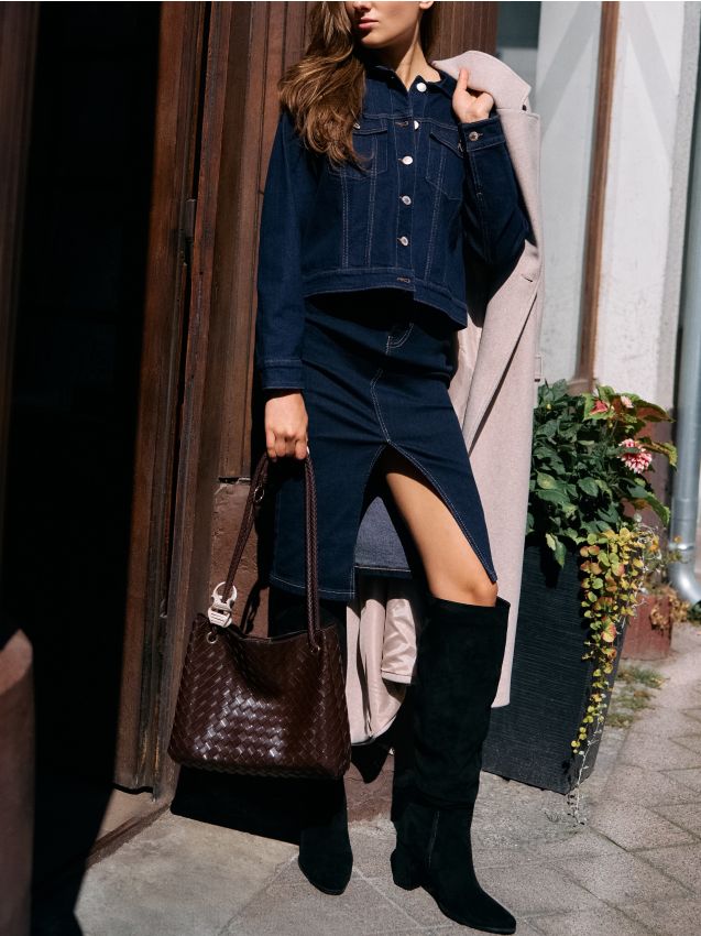 Sinsay - Spódnica jeansowa midi - niebieski