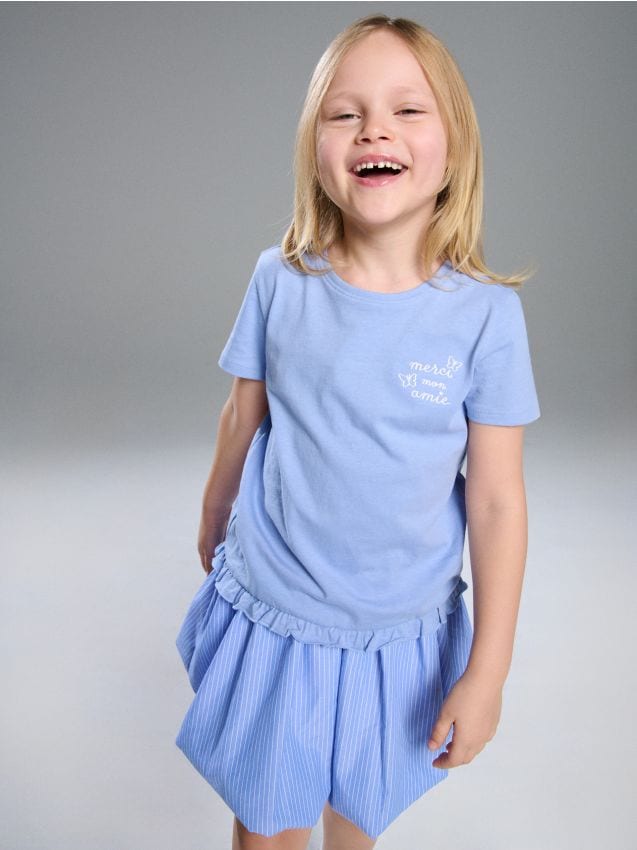 Sinsay - Tricou din bumbac cu text brodat - light blue