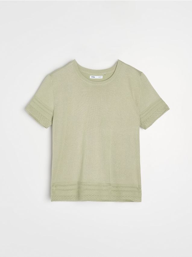 Sinsay - Swetrowa bluzka z ażurowymi detalami i wiskozą - zielony