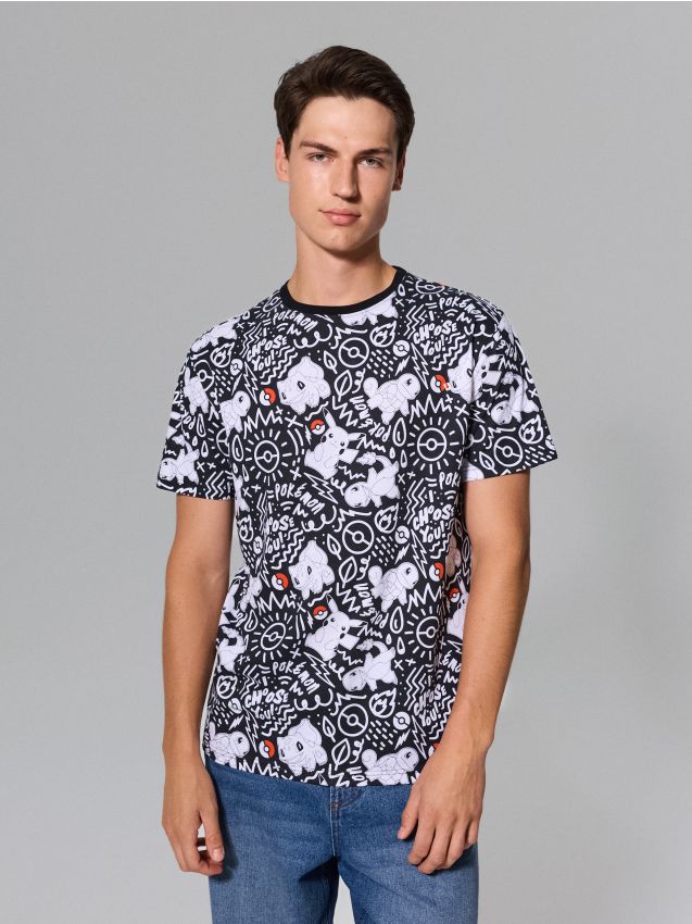 Sinsay - Tricou din bumbac cu imprimeu Pokémon - negru