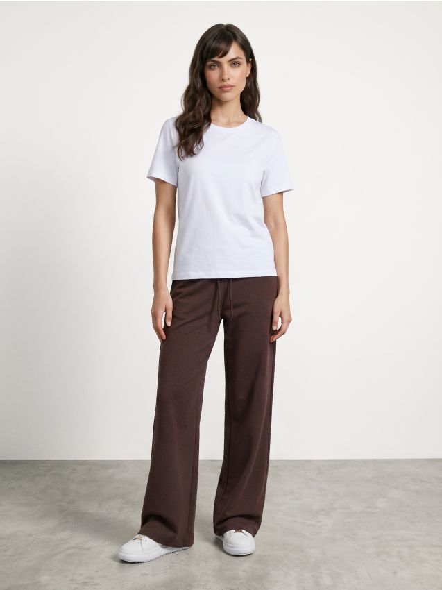 Sinsay - Pantaloni wide leg din tricot gros cu textură în dungi și căptușeală din fleece - carmin