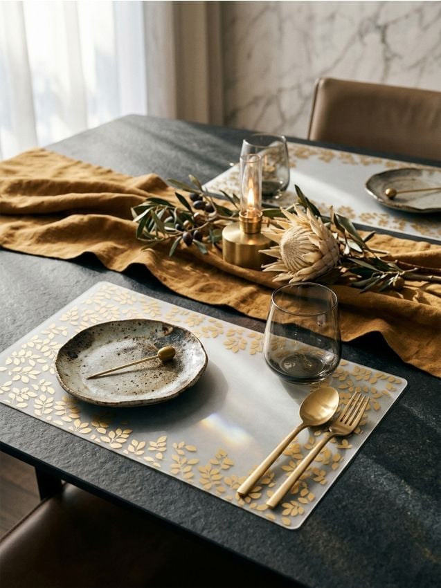 Sinsay - Suporturi de masă cu motiv vegetal, set de 2 - auriu