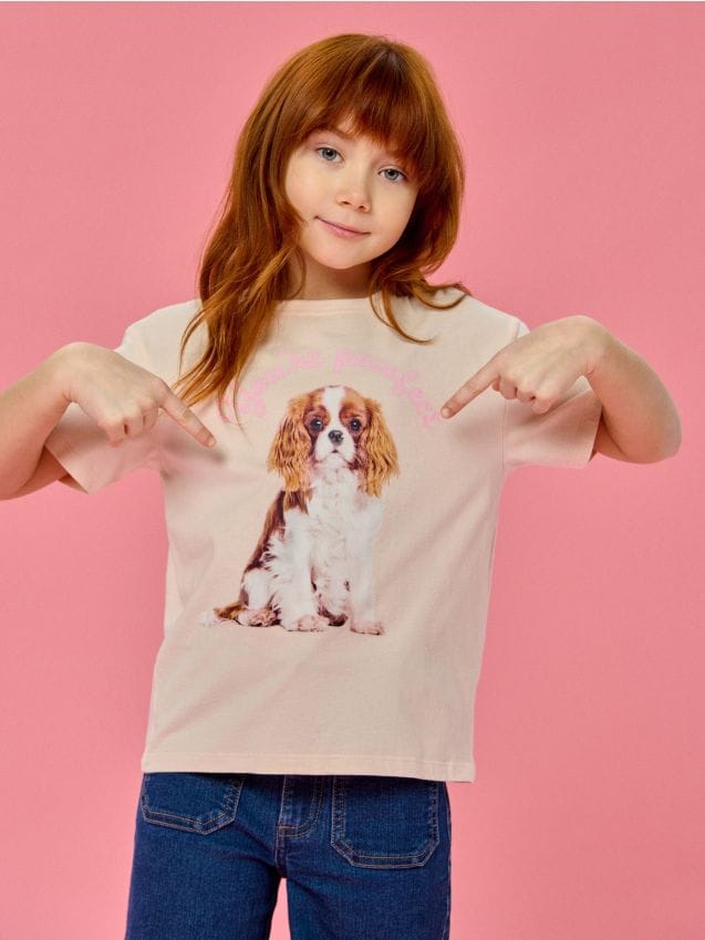 Sinsay - Tricou din bumbac cu imprimeu - roz-pastel