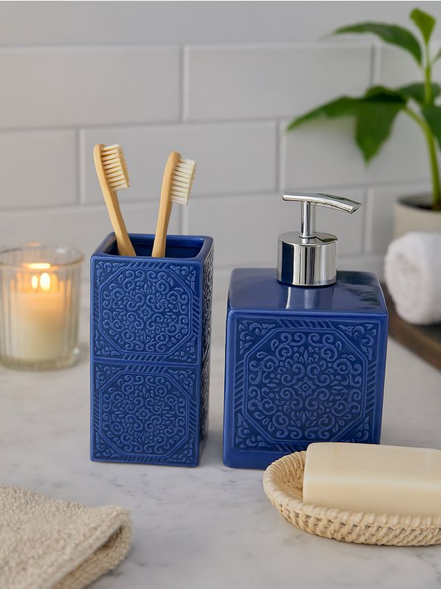 Sinsay - Set baie: dozator de săpun și suport pentru periuțe de dinți - albastru