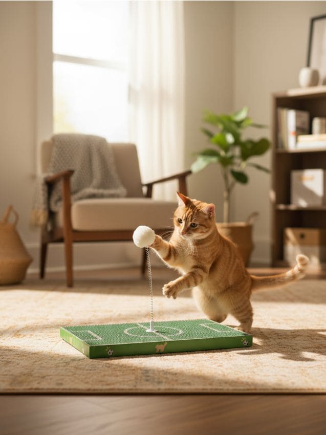 Sinsay - Škrabadlo pre mačky v tvare futbalového ihriska s loptičkou - svieža zelená