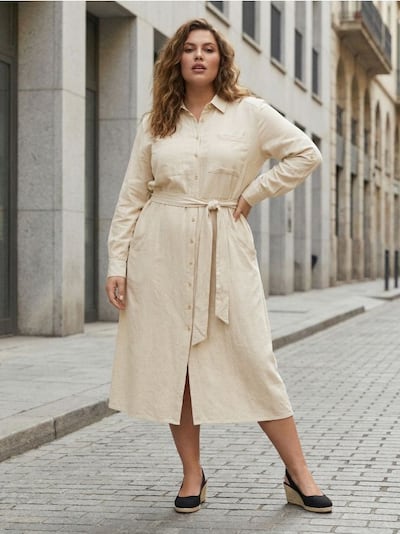 Viskoosist särk-moodi midi kleit linase seguga PLUS SIZE