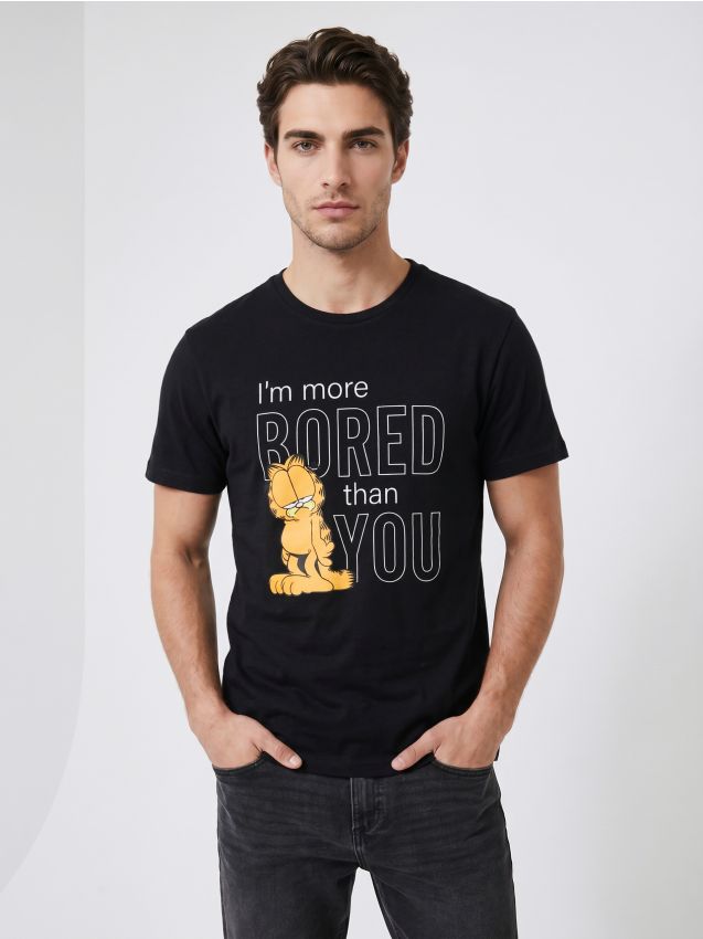 Sinsay - Tricou din bumbac cu mânecă scurtă Garfield - negru