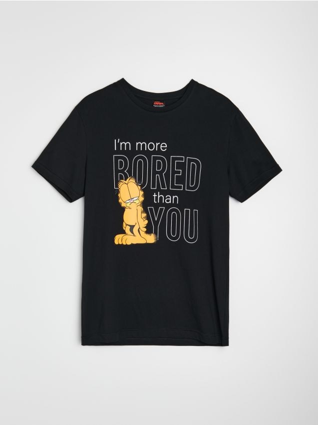 Sinsay - Tricou din bumbac cu mânecă scurtă Garfield - negru