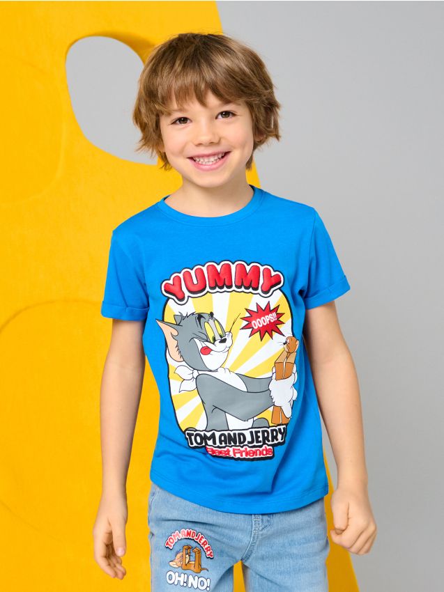 Sinsay - Tricou din bumbac cu imprimeu Tom and Jerry - albastru