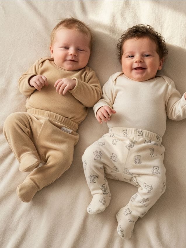 Sinsay - Set de pantaloni velur pentru bebeluși cu botoșei 2 pack - bej