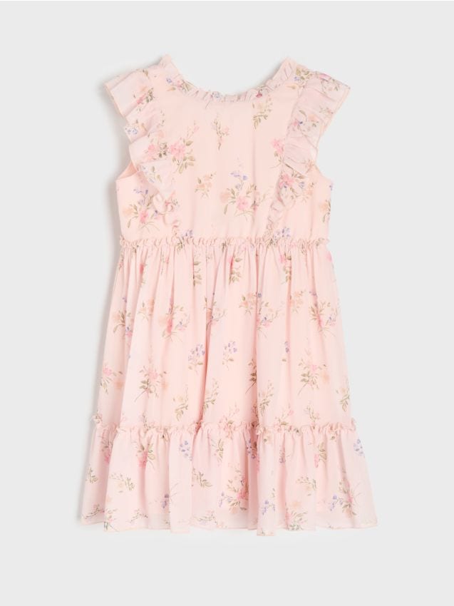 Sinsay - Tiulowa sukienka babydoll ze wzorem kwiatowym - różowy