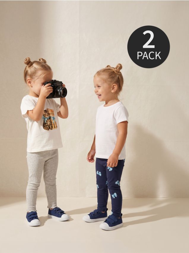 Sinsay - Colanți din bumbac cu imprimeu funde 2 pack - bleumarin