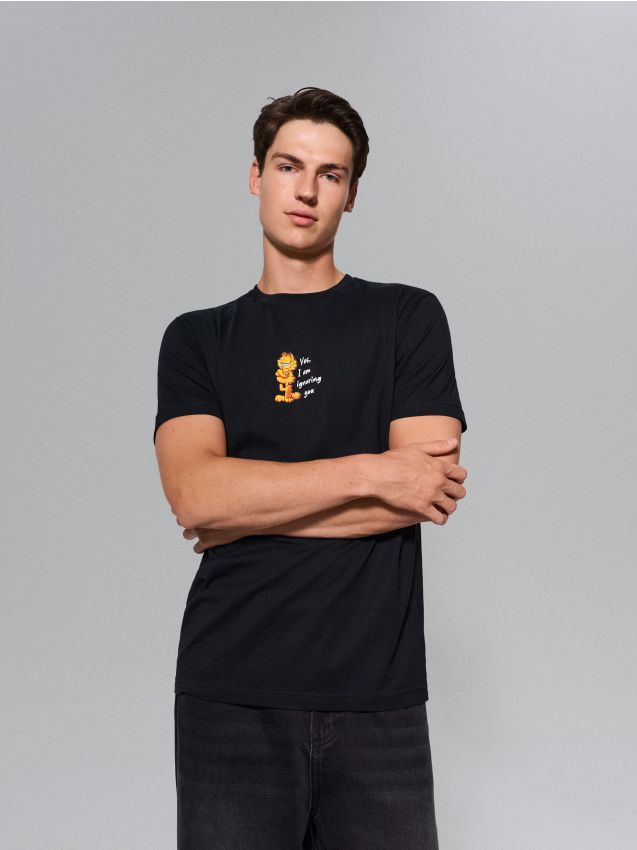 Sinsay - Tricou din bumbac cu mânecă scurtă Garfield - negru