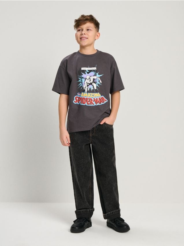 Sinsay - Bawełniana koszulka z nadrukiem Spider-Man - szary