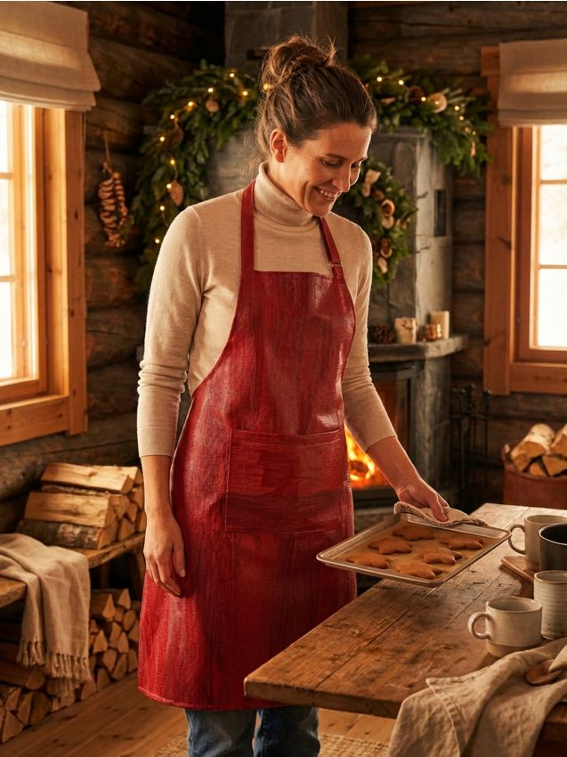 Grembiule da cucina con tasca - rosso