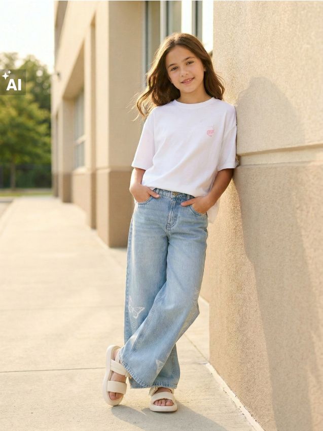 Sinsay - Blugi wide leg cu efect prespălat - albastru