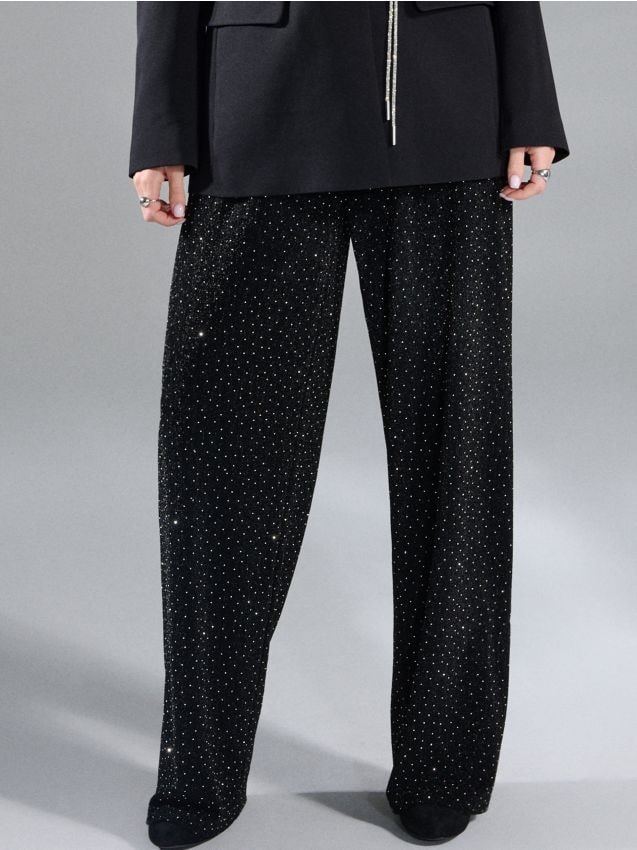 Sinsay Sinsay - Παντελόνι wide leg με στρας - μαυρο