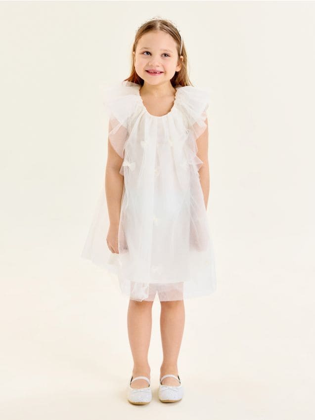 Sinsay - Rochie din tul cu volane - crem