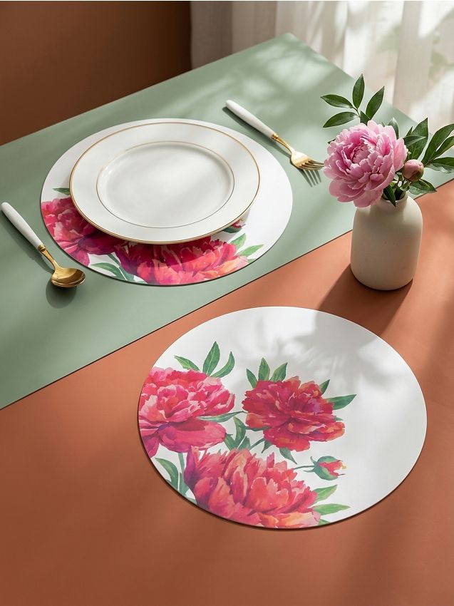 Sinsay - Set suporturi de masă rotunde cu motiv floral 2 pack - roz-fuchsia