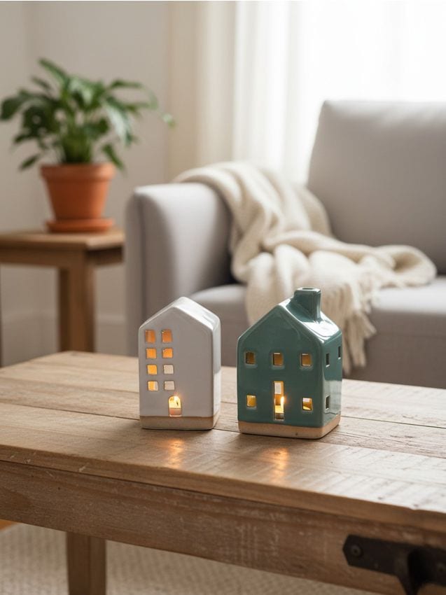 Sinsay - Sada vianočných keramických svietnikov v tvare domčekov, 2 ks - viacfarebná
