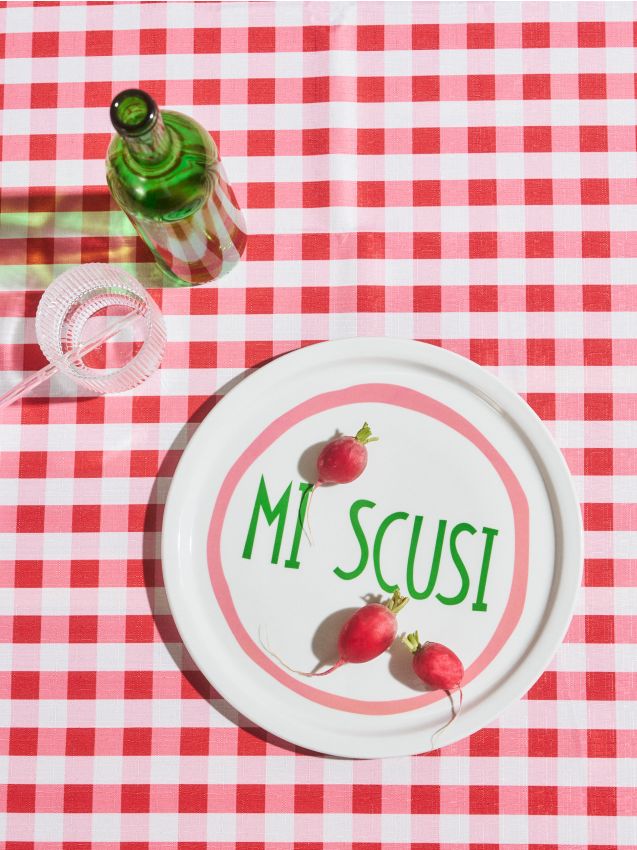 Sinsay - Duży talerz do pizzy z napisem Mi Scusi - różowy