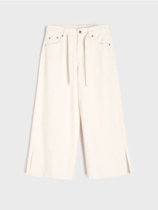 Sinsay - Jeansy wide leg - kremowy