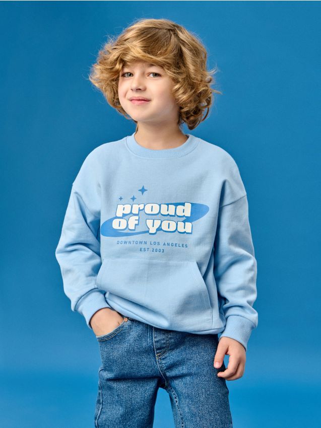 Sinsay - Bluză crewneck cu imprimeu - albastru-pal