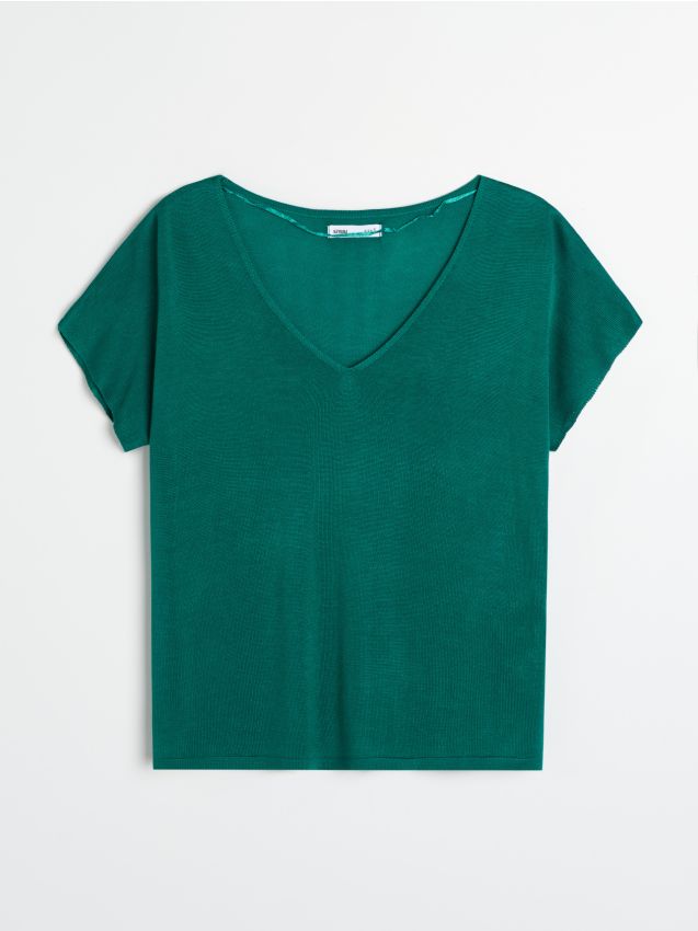 Sinsay - Bluzka z domieszką wiskozy - zielony