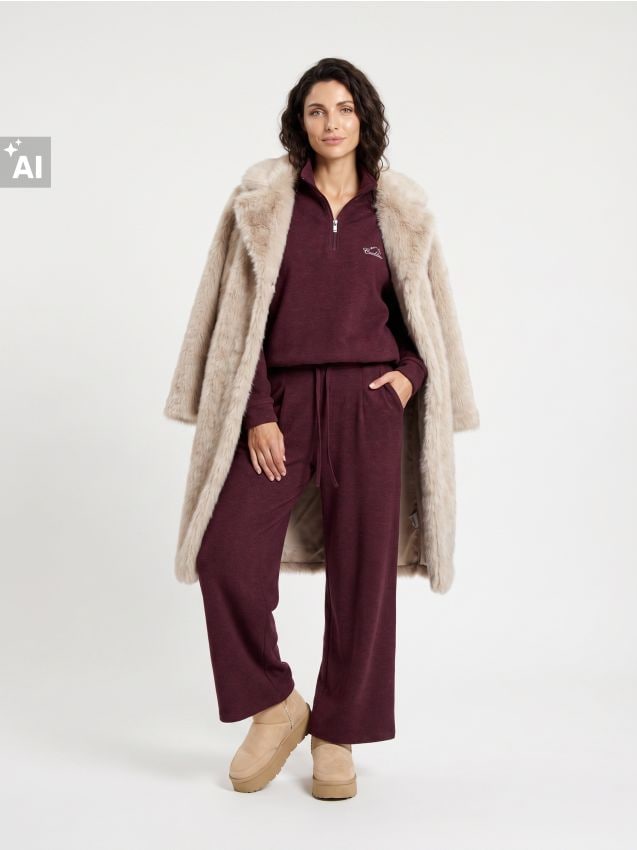 Sinsay - Pantaloni wide leg cu amestec de viscoză - bordo