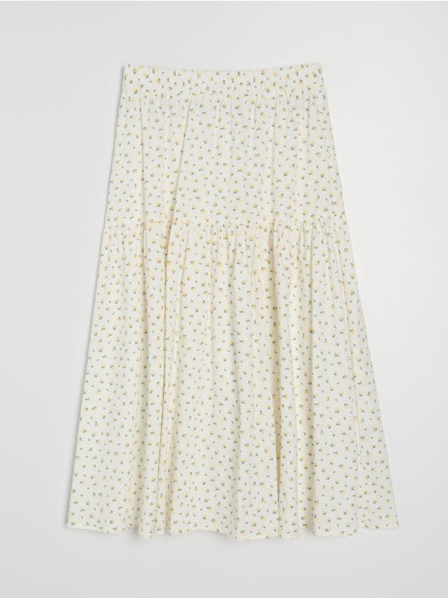 Sinsay - Bawełniana spódnica midi z efektem stopniowania w kwiatki - wielobarwny