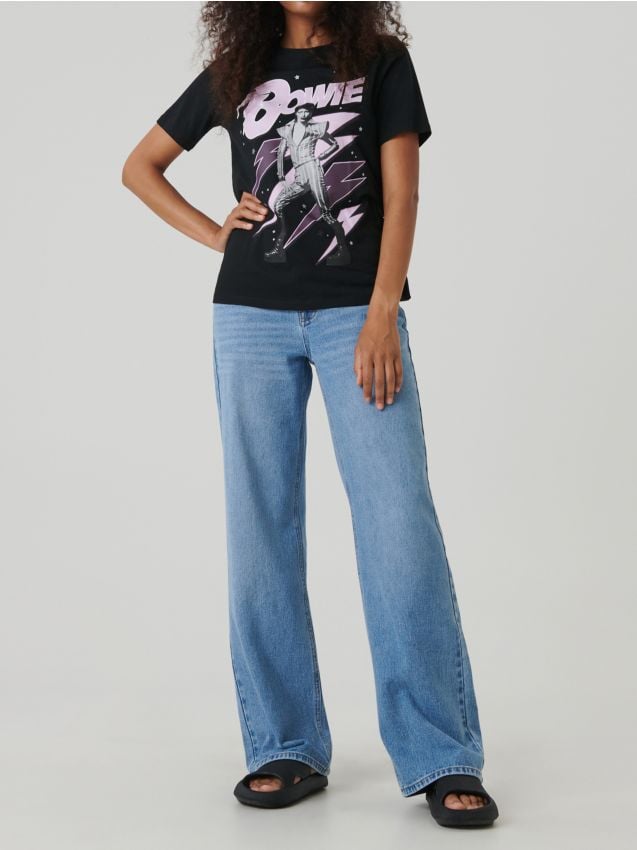 Sinsay - Tricou din bumbac cu imprimeu David Bowie - negru