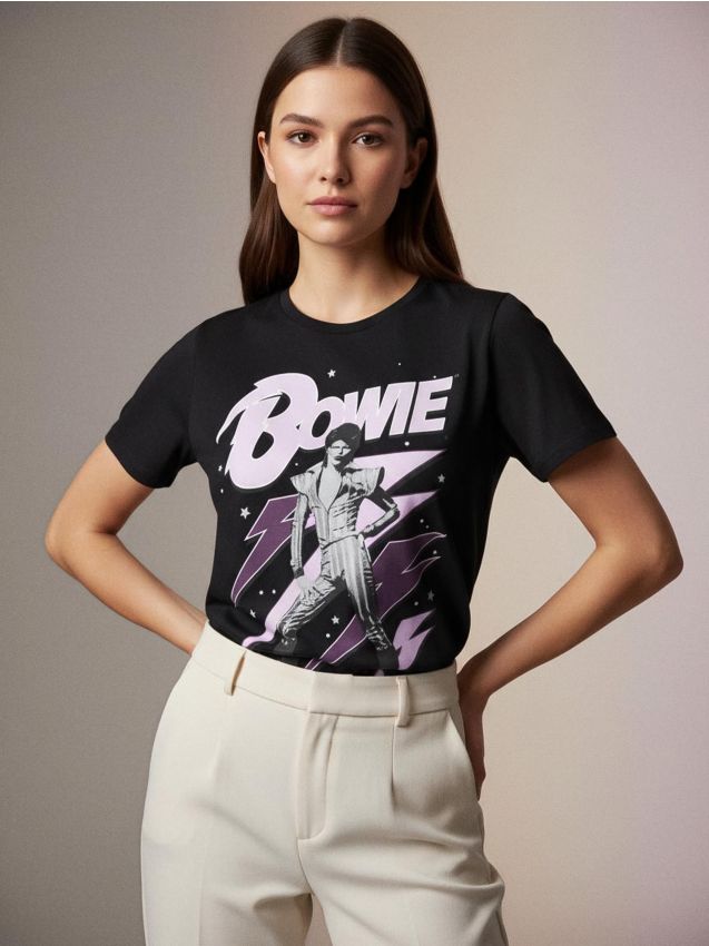 Sinsay - Tricou din bumbac cu imprimeu David Bowie - negru