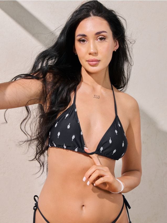 Sinsay - Góra od bikini z haftowanym wzorem - granatowy