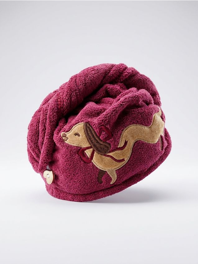 Sinsay - Prosop de păr cu broderie câine - bordo