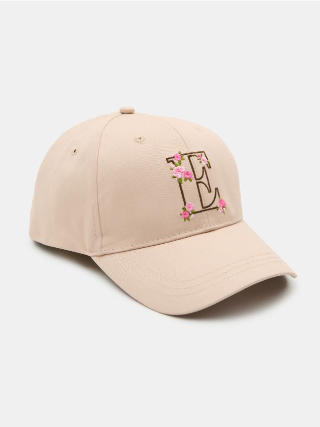 Sinsay - Șapcă cu cozoroc cu flori brodate - bej