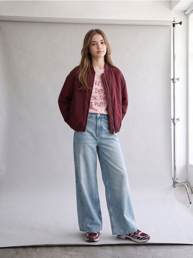 Sinsay - Blugi wide leg cu efect prespălat - albastru
