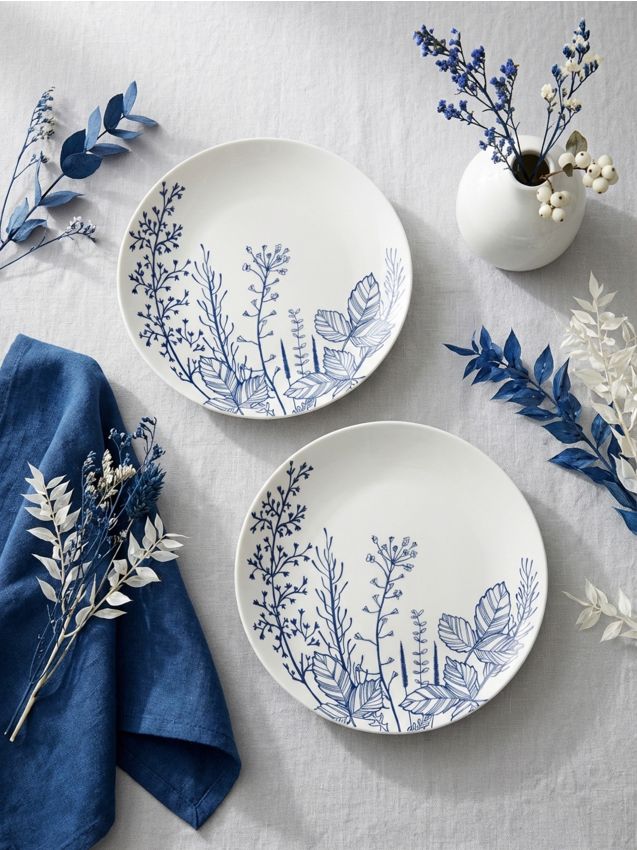 Sinsay - Farfurii ceramice cu motiv botanic 2 pack - alb