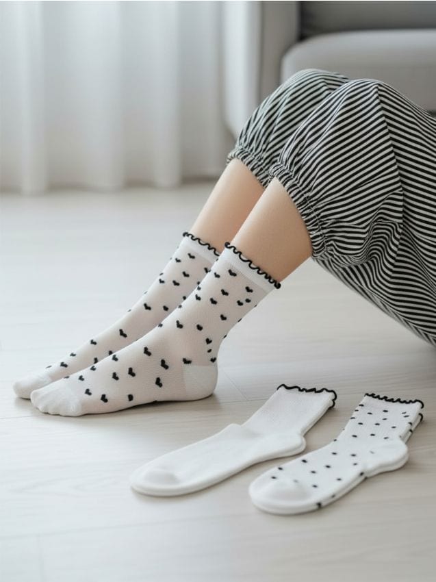 Sinsay - Zestaw skarpet z falbaną w serca i kropki 3 pack - wielobarwny