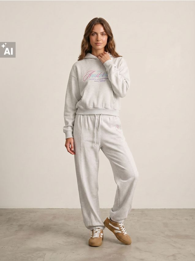 Sinsay - Pantaloni jogger de trening din tricot terry cu cusături și broderie - gri deschis
