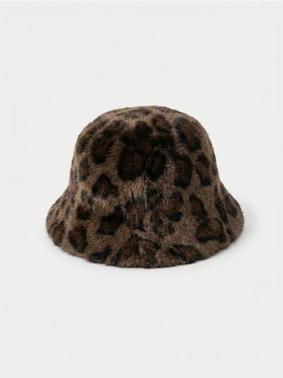 Bucket šešir od veštačkog krzna sa leopard dezenom