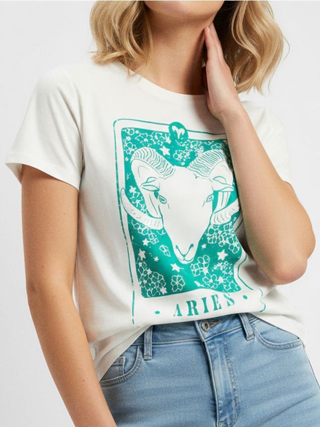 Sinsay - Bavlnená košeľa s potlačou - biela