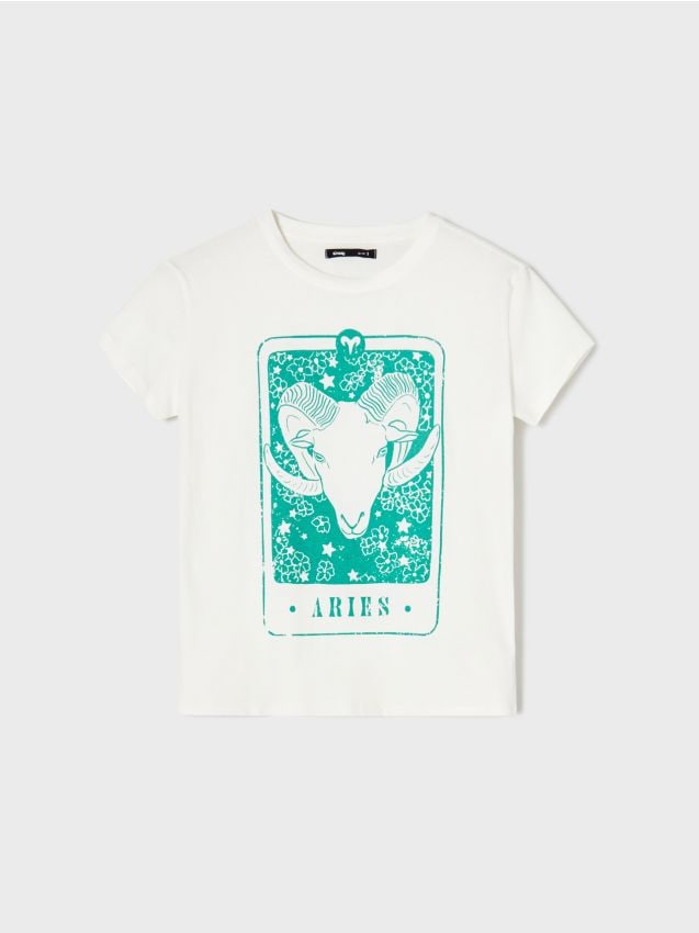 Sinsay - Bavlnená košeľa s potlačou - biela