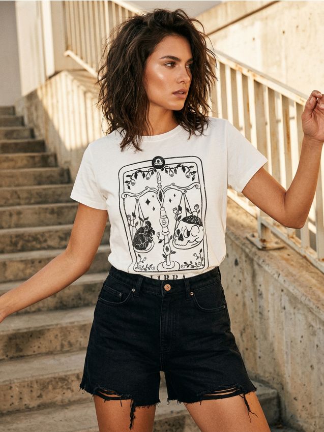 Sinsay - Tricou din bumbac cu imprimeu - alb